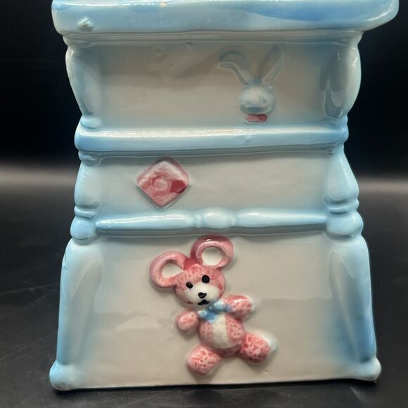 Vintage 1950s Relpo Nursery Planter Baby Blue Pink Teddy Highchair Vase - Picture 7 of 11